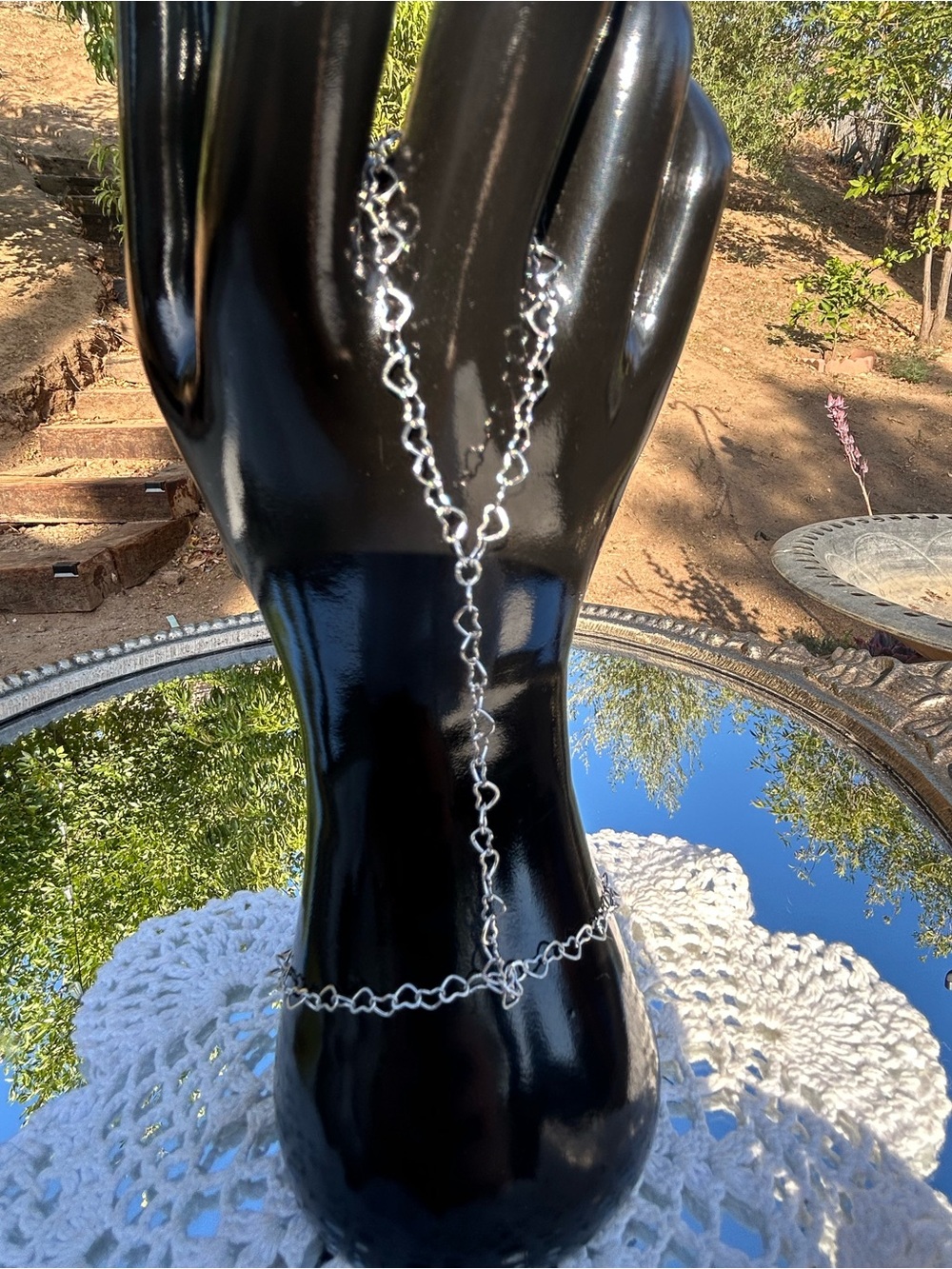 Silver Tone Heart-Link Women’s hand chain Bracelet